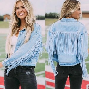 NWT These Three Boutique Fringe Denim Jacket